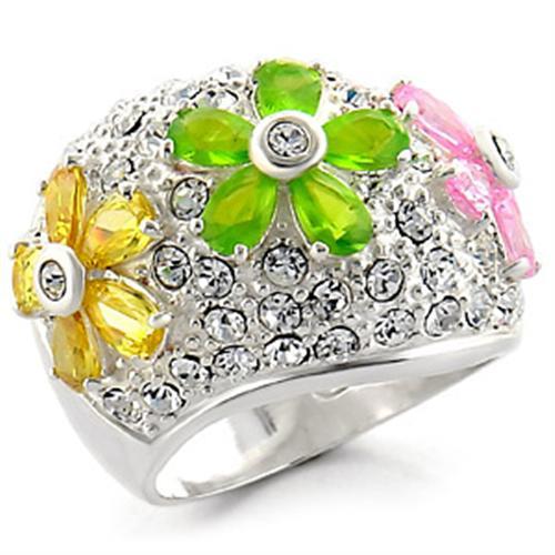 JCE015 High-Polished 925 Sterling Silver Ring with AAA Grade CZ  in Multi Color