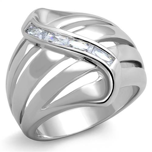 JCE1077 Rhodium Brass Ring with AAA Grade CZ  in Clear