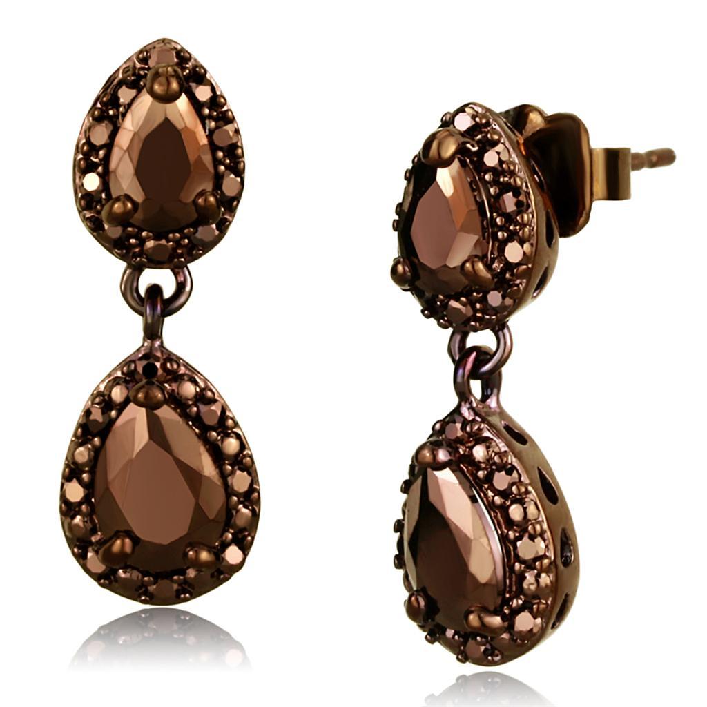 JCE1117 IP Coffee light Brass Earrings with AAA Grade CZ  in Light Coffee