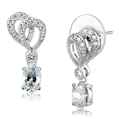 JCE1355 Rhodium Brass Earrings with AAA Grade CZ  in Clear