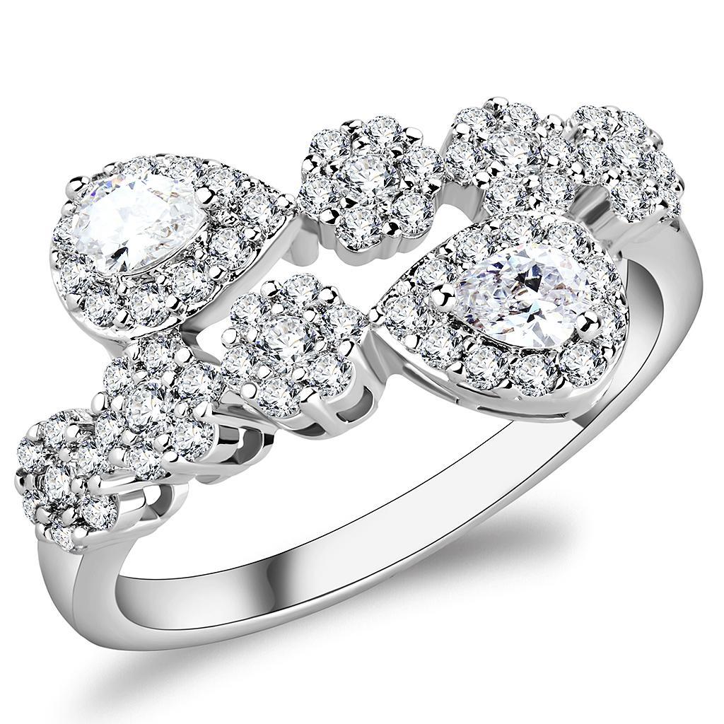 JCE1441 Rhodium Brass Ring with AAA Grade CZ  in Clear