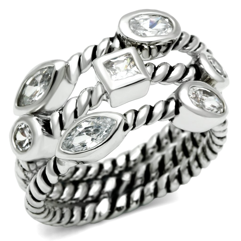 JCE212 Rhodium Brass Ring with AAA Grade CZ  in Clear