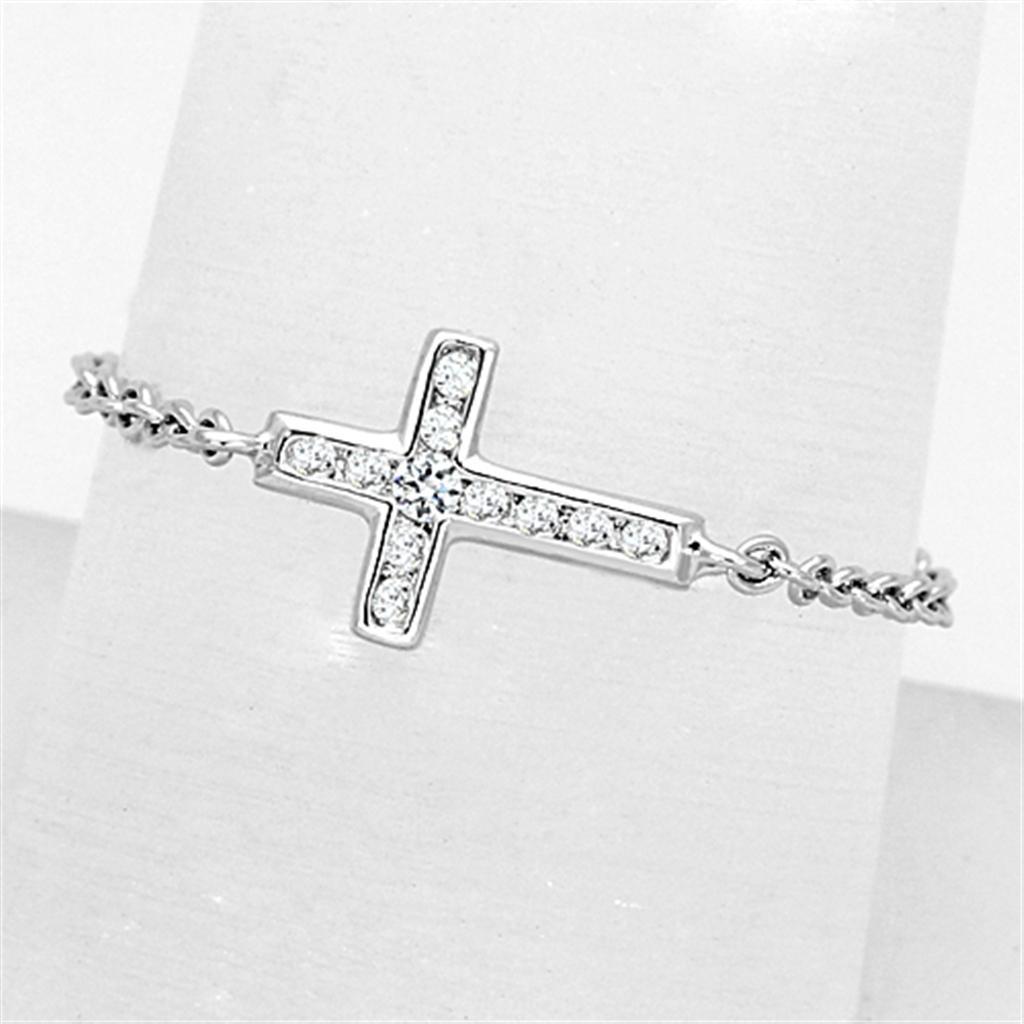 JCE519 Rhodium Brass Ring with AAA Grade CZ  in Clear