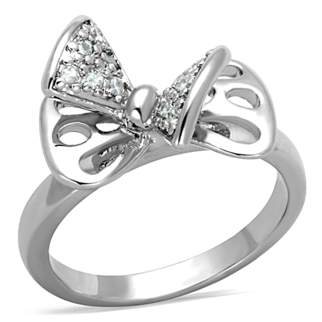 JCE570 Rhodium Brass Ring with AAA Grade CZ  in Clear