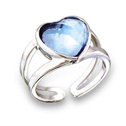 JCE1813 Rhodium Brass Ring with Top Grade Crystal  in Sea Blue