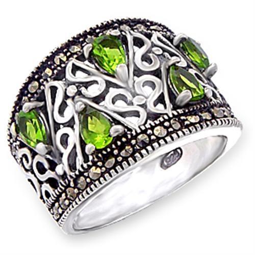 JCE411 Antique Tone 925 Sterling Silver Ring with Synthetic Spinel in Peridot