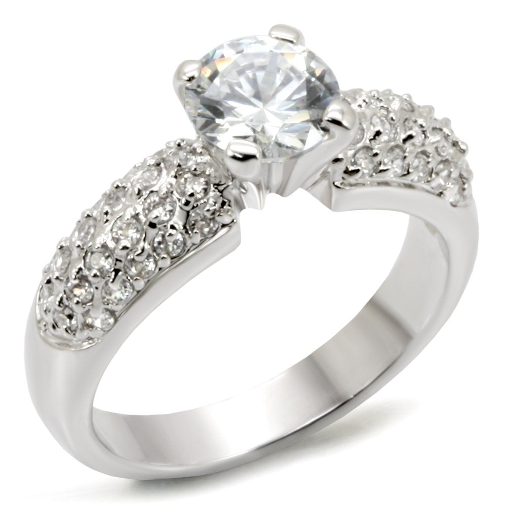 JCE908 Rhodium Brass Ring with AAA Grade CZ  in Clear