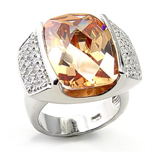 JCE194 Rhodium 925 Sterling Silver Ring with AAA Grade CZ  in Champagne