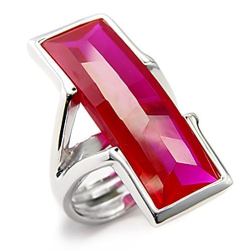 JCE248 Rhodium 925 Sterling Silver Ring with Synthetic Garnet in Ruby