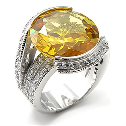 JCE288 Rhodium 925 Sterling Silver Ring with AAA Grade CZ  in Topaz