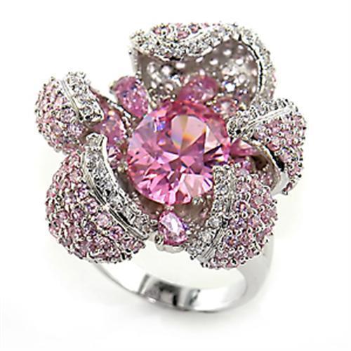 JCE316 Rhodium Brass Ring with AAA Grade CZ  in Rose
