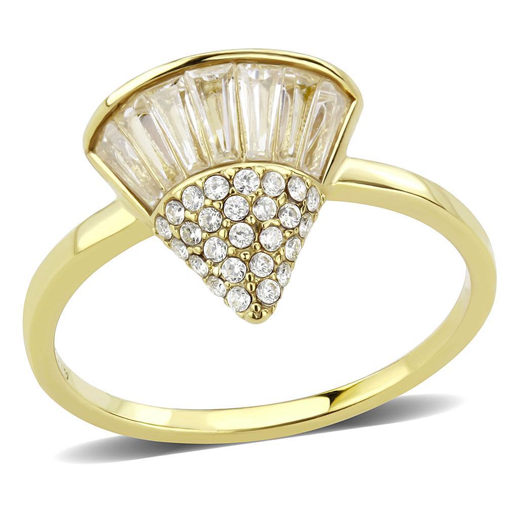 JCE359 IP Gold(Ion Plating) Stainless Steel Ring with AAA Grade CZ  in Clear