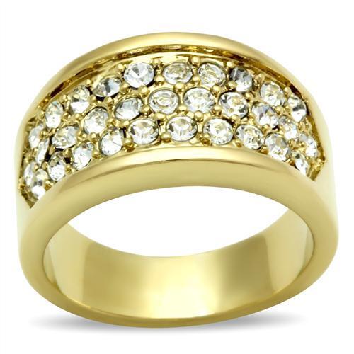 JCE002 IP Gold(Ion Plating) Brass Ring with Top Grade Crystal  in Clear
