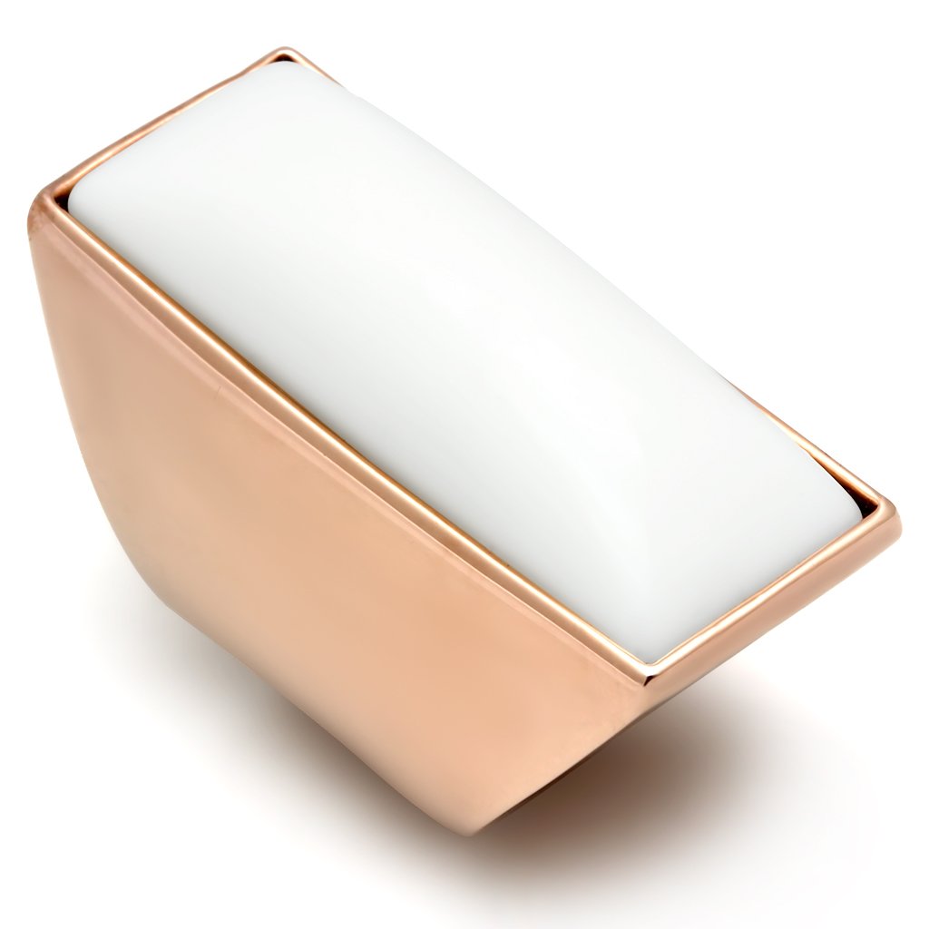 JCE164 IP Rose Gold(Ion Plating) Brass Ring with Synthetic Synthetic Stone in White