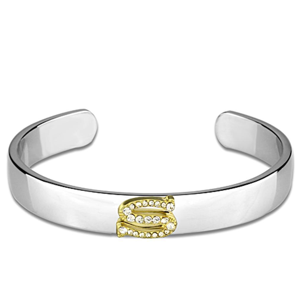 JCE3629 Reverse Two-Tone White Metal Bangle with Top Grade Crystal  in Clear