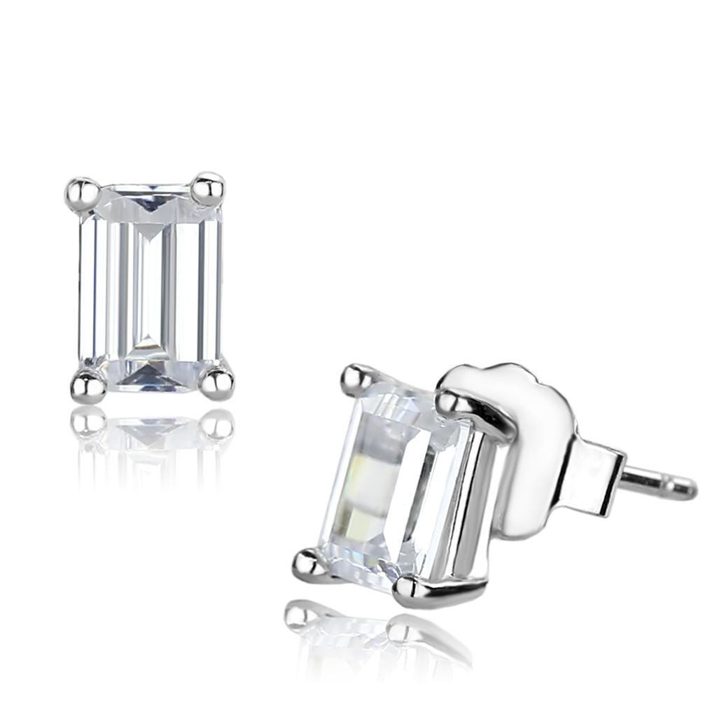 JCE4128 Rhodium Brass Earrings with AAA Grade CZ  in Clear