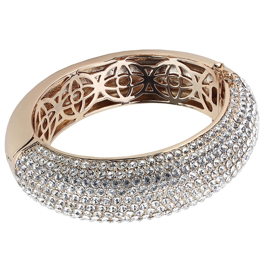 JCE4269 Rose Gold+e-coating Brass Bangle with Top Grade Crystal  in Clear