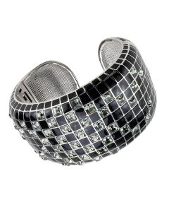 JCE4272 Rhodium Brass Bangle with Top Grade Crystal  in Black Diamond