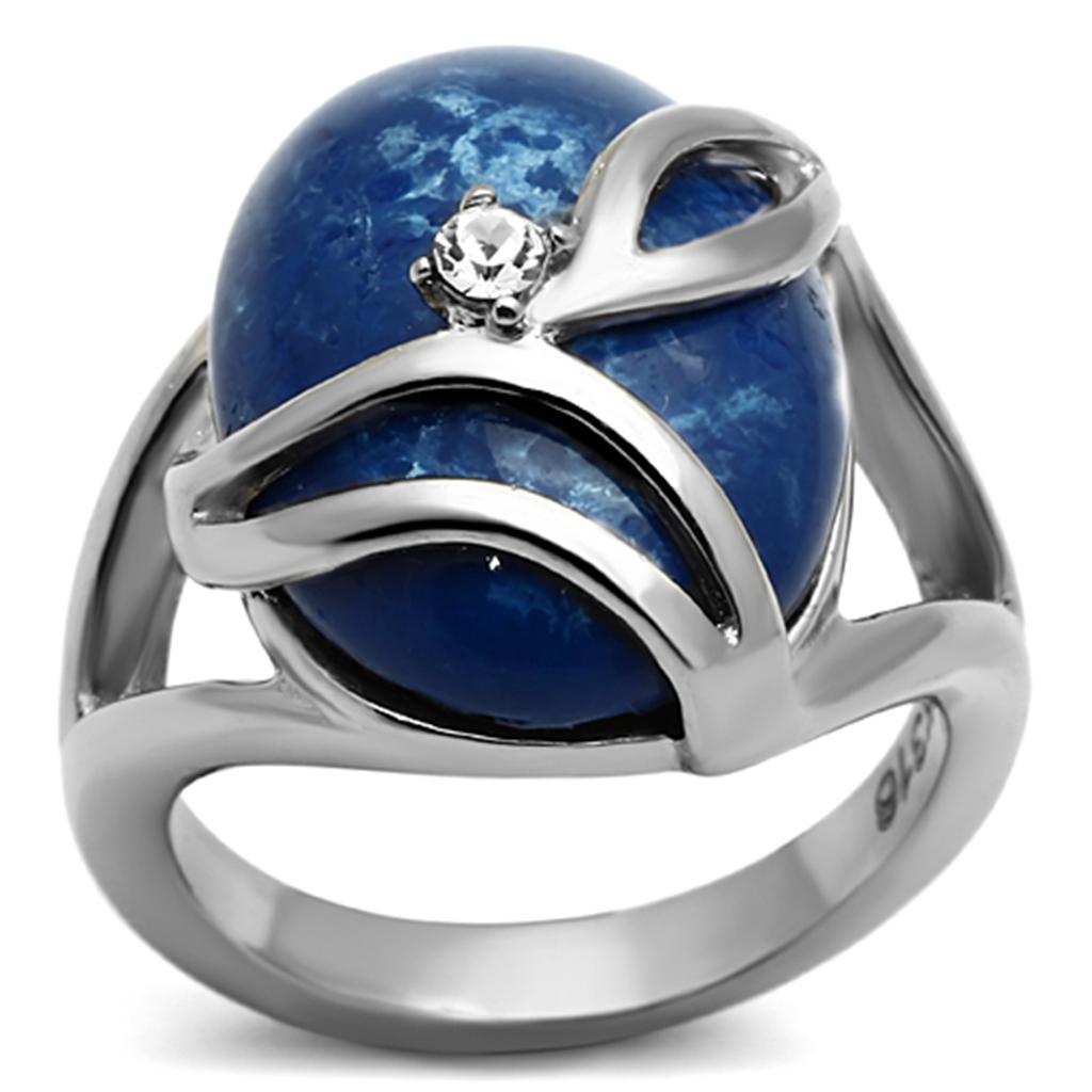 JCE1144 High polished (no plating) Stainless Steel Ring with Synthetic Synthetic Stone in Capri Blue