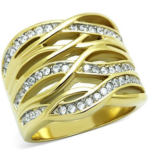 JCE1699 Two-Tone IP Gold (Ion Plating) Stainless Steel Ring with AAA Grade CZ  in Clear