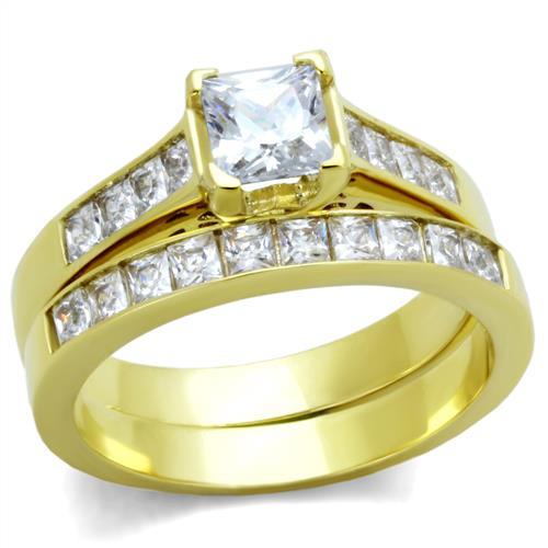 JCE1895 IP Gold(Ion Plating) Stainless Steel Ring with AAA Grade CZ  in Clear