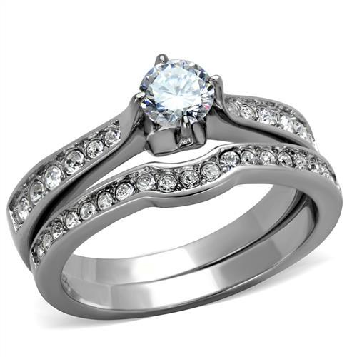 JCE2039 High polished (no plating) Stainless Steel Ring with AAA Grade CZ  in Clear