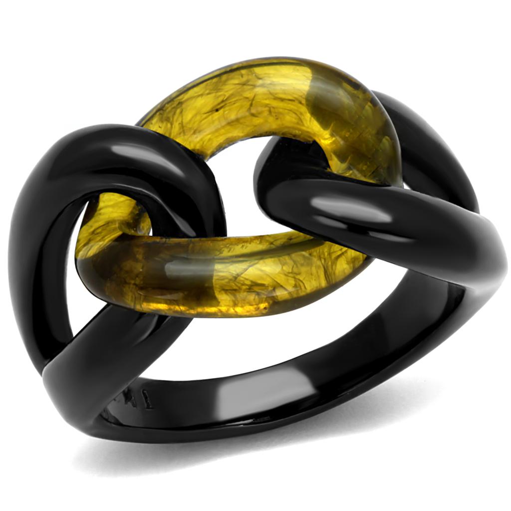 JCE2682 IP Black(Ion Plating) Stainless Steel Ring with Synthetic Synthetic Stone in Topaz