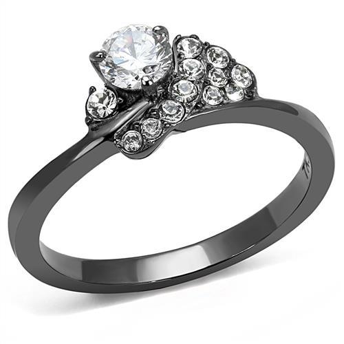 JCE3203 IP Light Black  (IP Gun) Stainless Steel Ring with AAA Grade CZ  in Clear