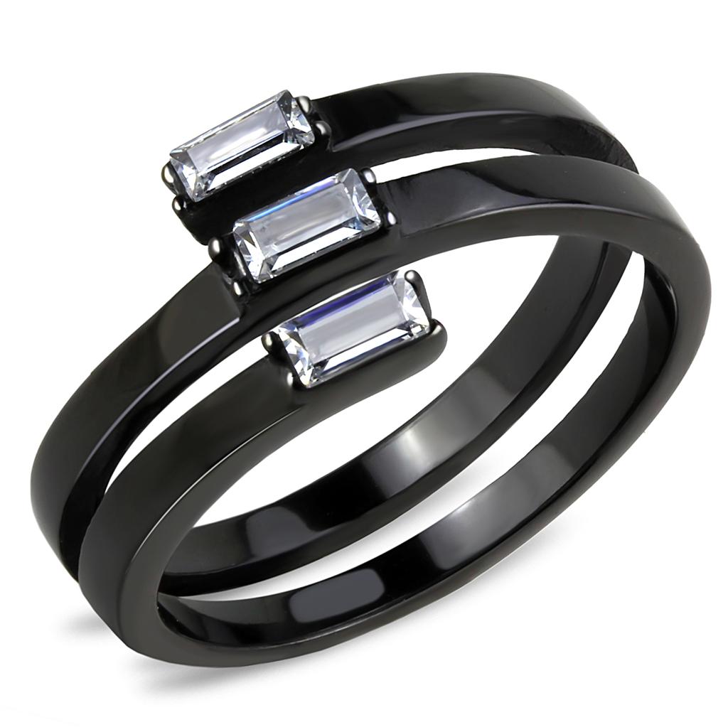 JCE3455 IP Black(Ion Plating) Stainless Steel Ring with AAA Grade CZ  in Clear
