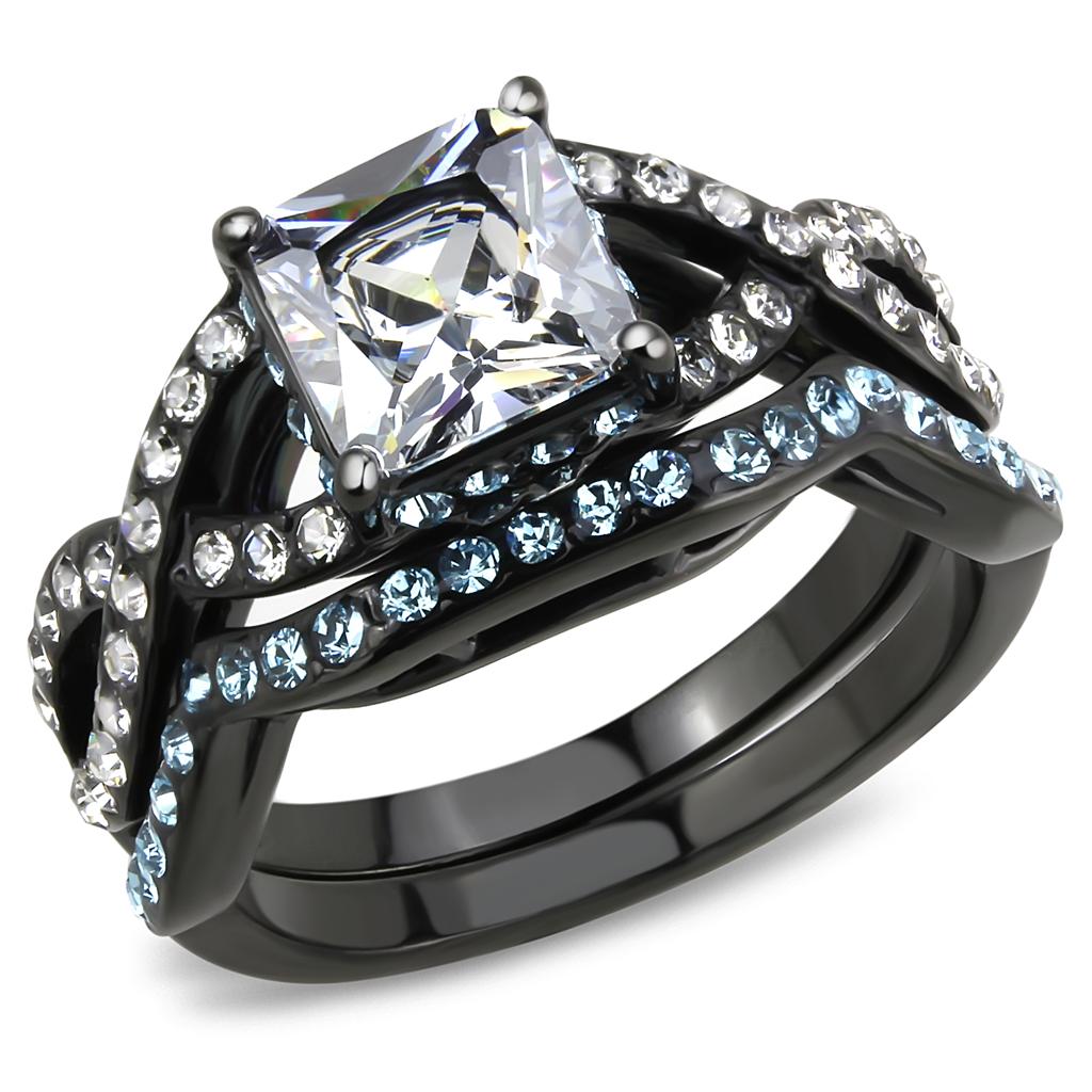 JCE3457 IP Black(Ion Plating) Stainless Steel Ring with AAA Grade CZ  in Clear