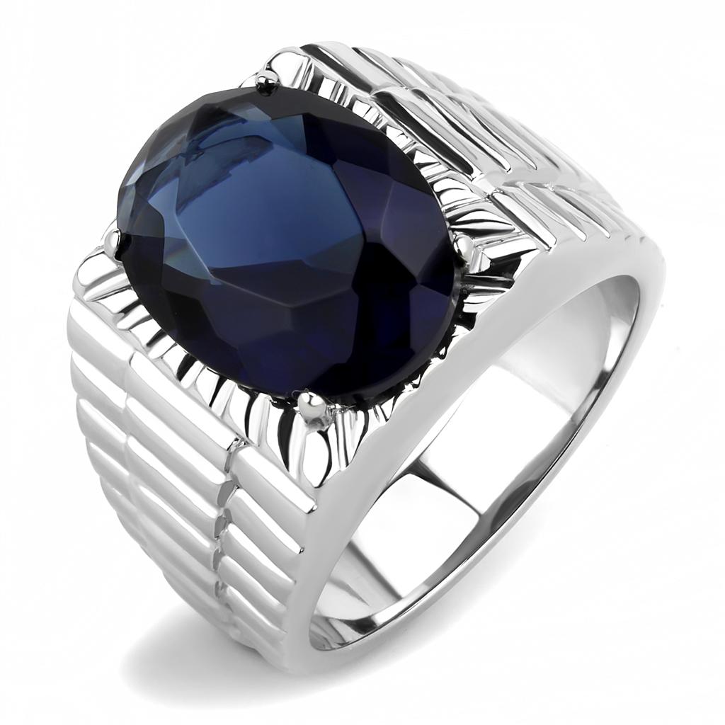 JCE3461 High polished (no plating) Stainless Steel Ring with Synthetic Synthetic Glass in Montana
