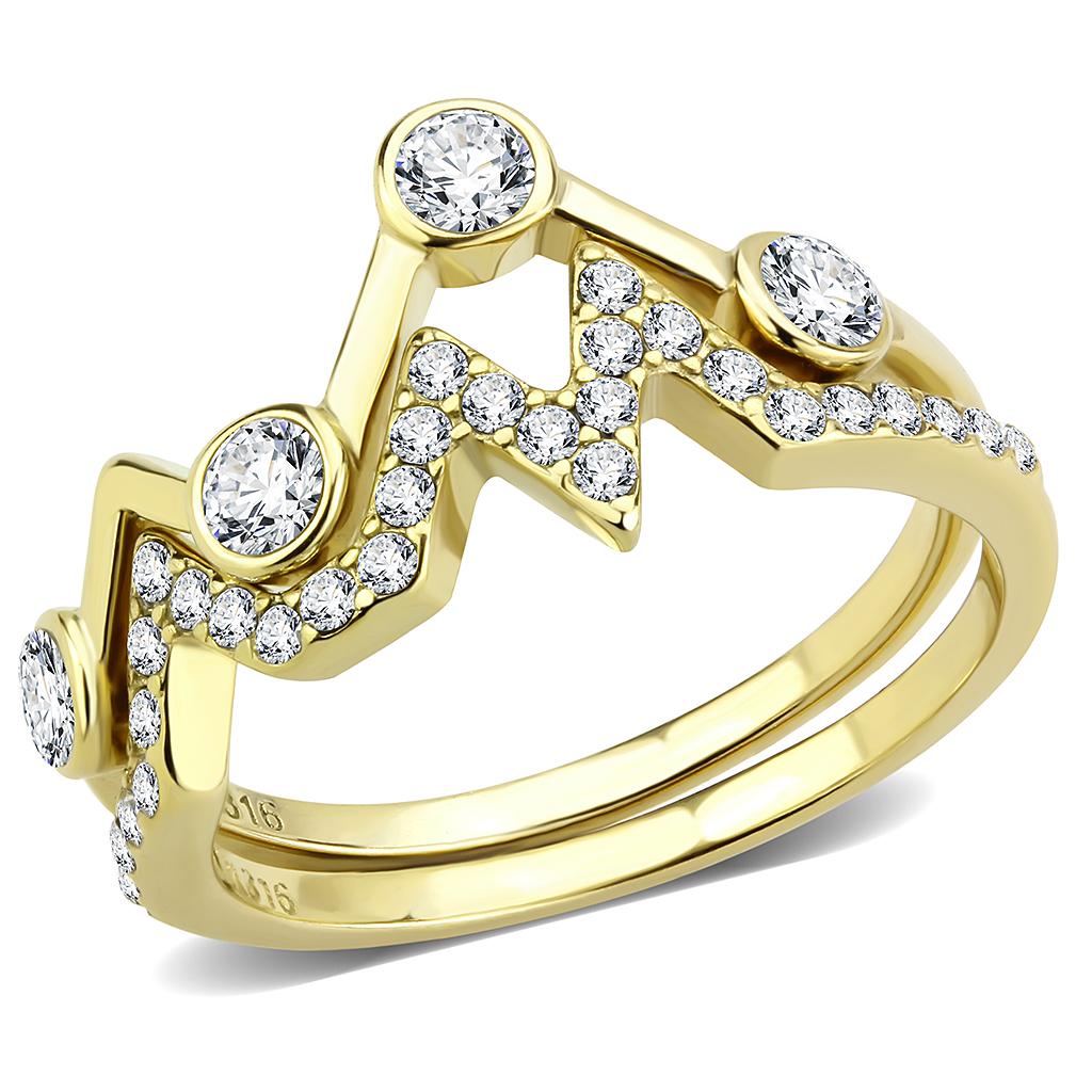 JCE3596 IP Gold(Ion Plating) Stainless Steel Ring with AAA Grade CZ  in Clear