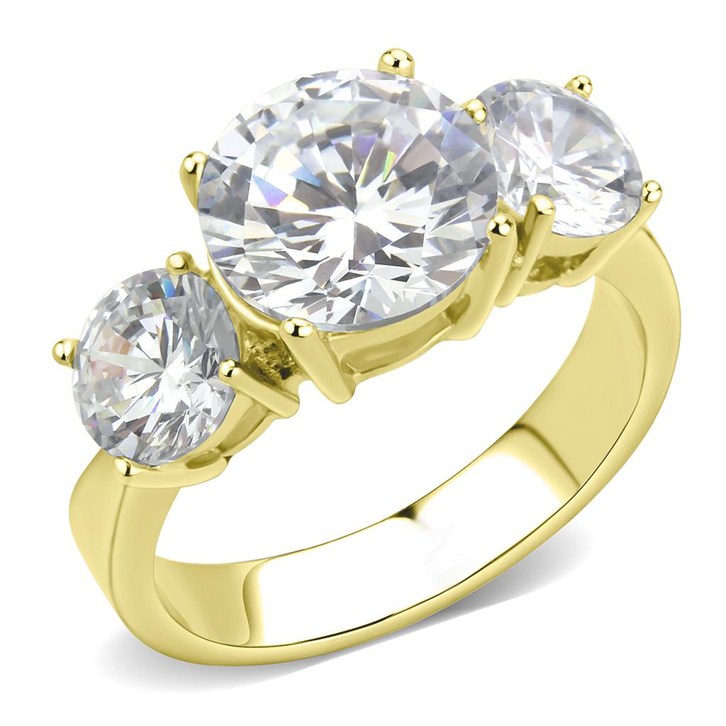 JCE3672 IP Gold(Ion Plating) Stainless Steel Ring with AAA Grade CZ  in Clear