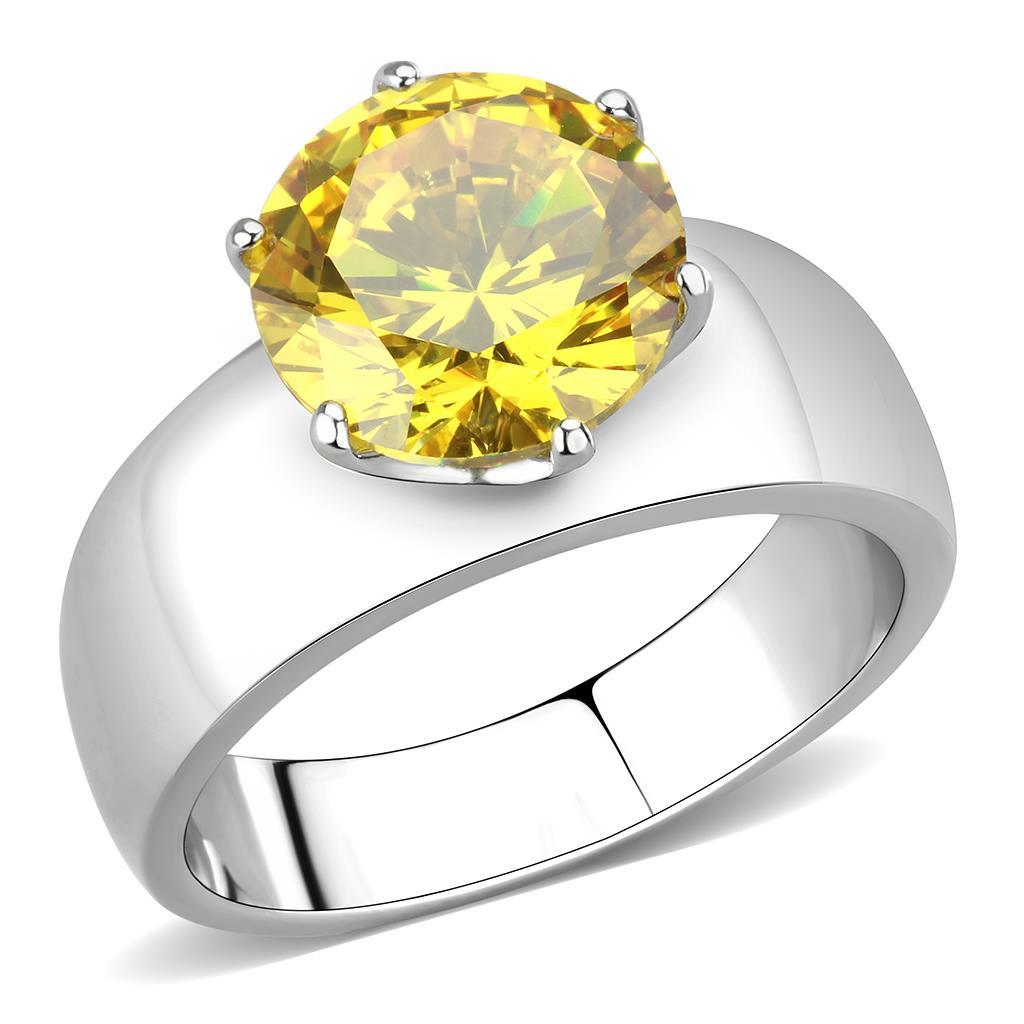 JCE52011 High polished (no plating) Stainless Steel Ring with AAA Grade CZ  in Topaz