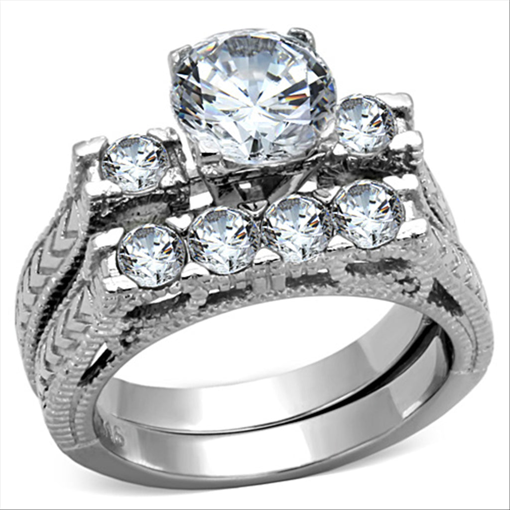 JCE5X019 High polished (no plating) Stainless Steel Ring with AAA Grade CZ  in Clear
