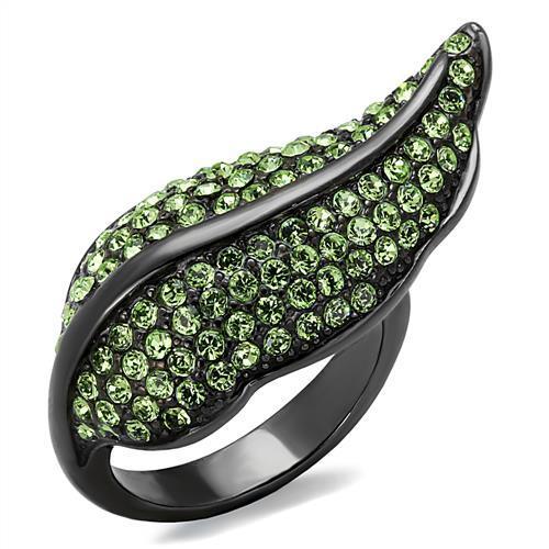 JCE985LJ IP Light Black  (IP Gun) Stainless Steel Ring with Top Grade Crystal  in Peridot