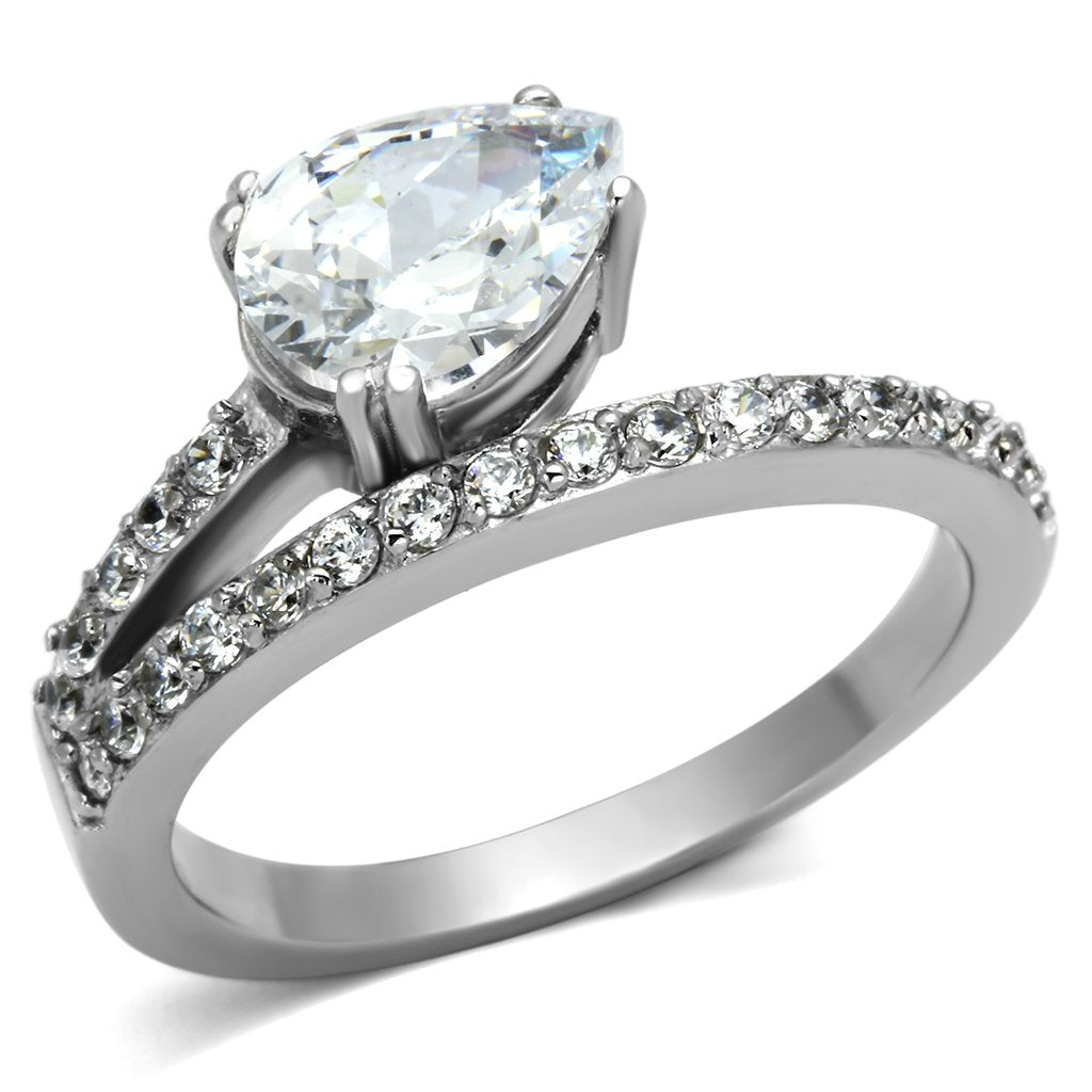 JCE998 High polished (no plating) Stainless Steel Ring with AAA Grade CZ  in Clear