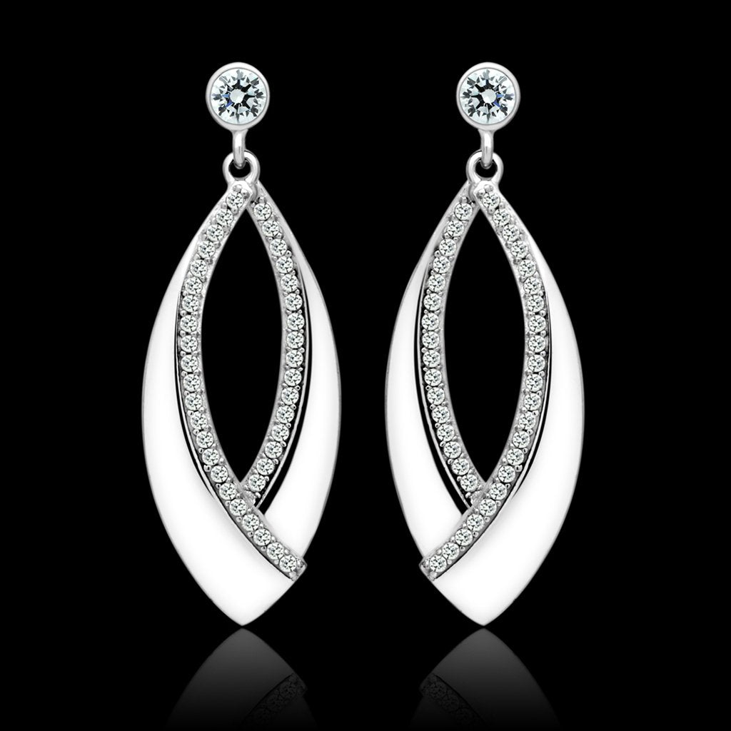 JCE054 Rhodium 925 Sterling Silver Earrings with AAA Grade CZ  in Clear