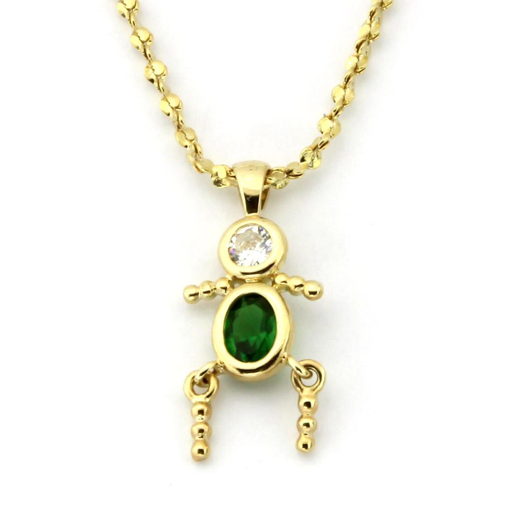 JCEA1358 Gold Brass Chain Pendant with AAA Grade CZ  in Emerald