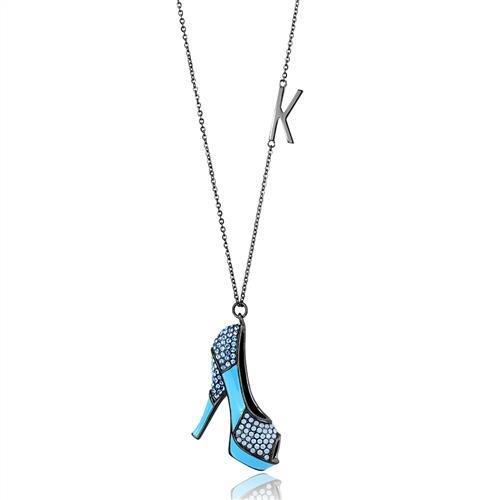 JCE2704 IP Light Black  (IP Gun) Stainless Steel Chain Pendant with Top Grade Crystal  in Aquamarine