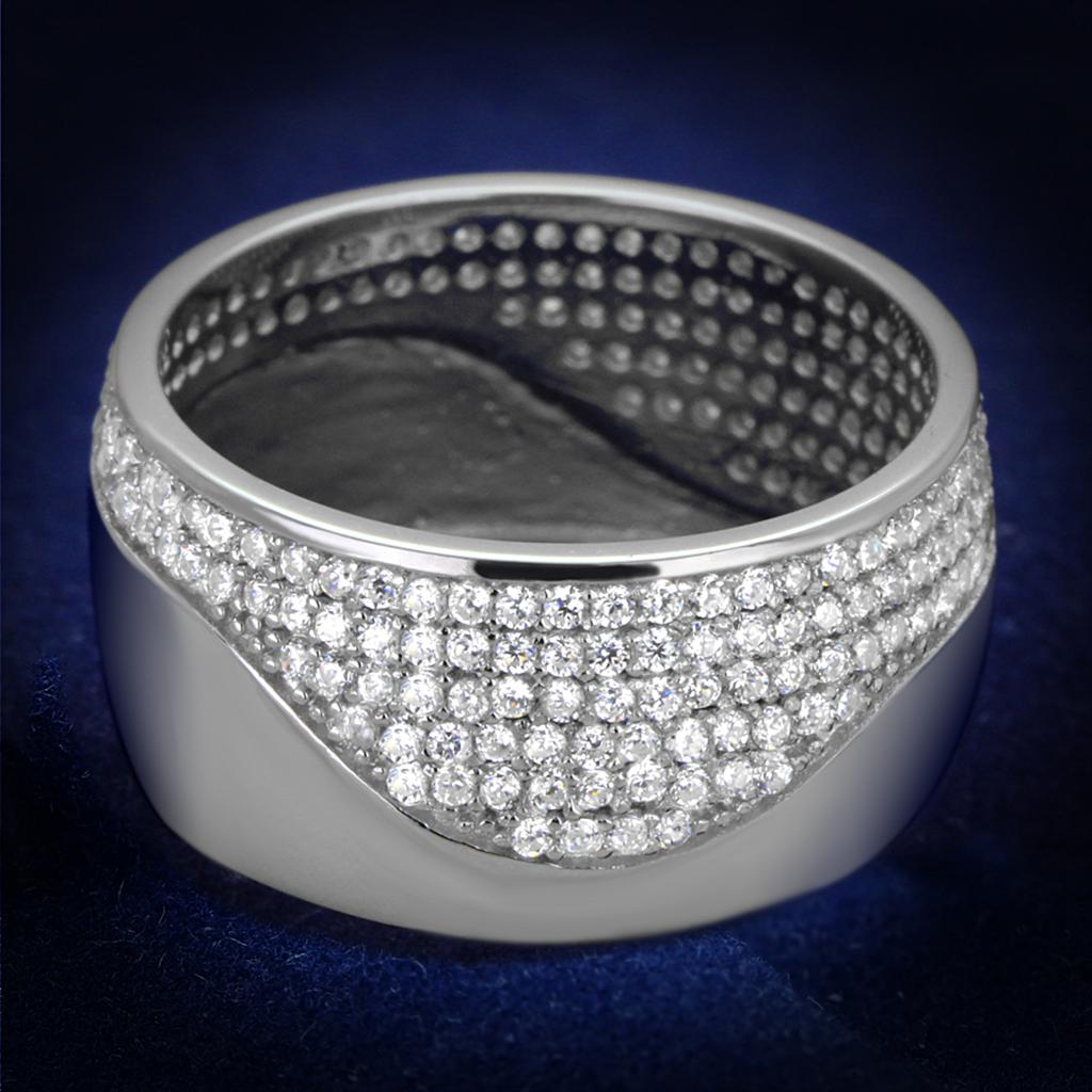 JCE378 Rhodium 925 Sterling Silver Ring with AAA Grade CZ  in Clear