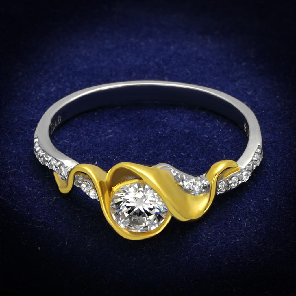 JCE475 Reverse Two-Tone 925 Sterling Silver Ring with AAA Grade CZ  in Clear
